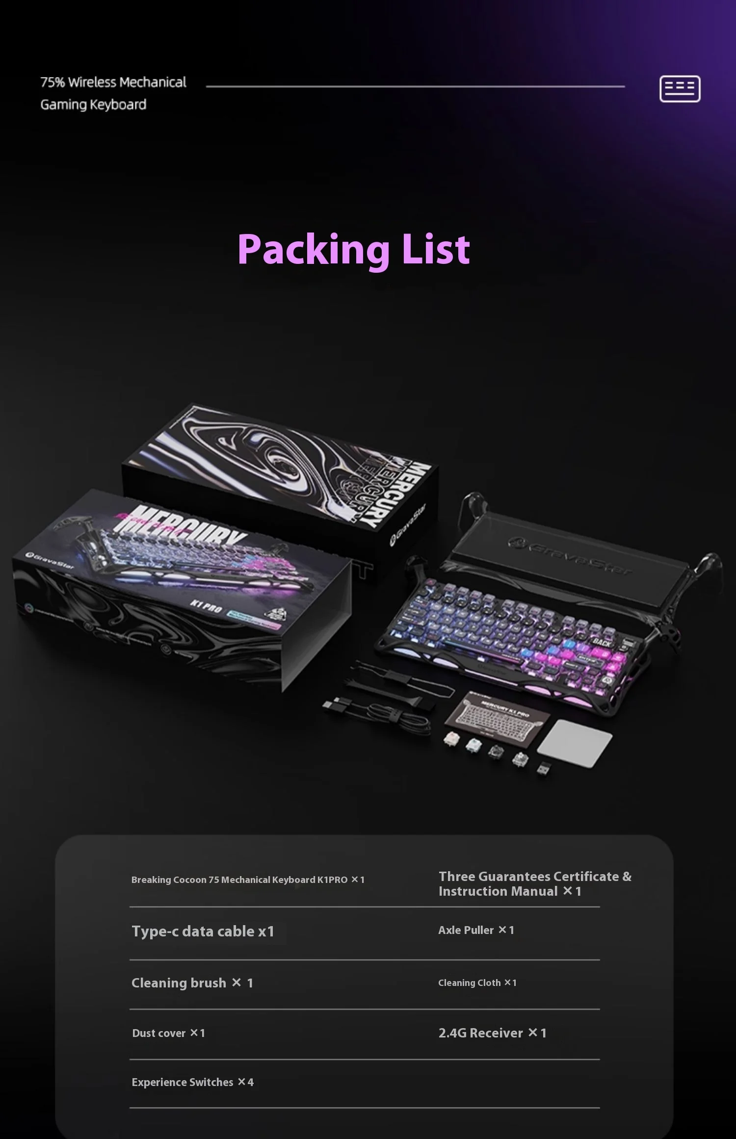 Gravastar 75k1pro Mechanical Keyboard Wireless Gaming Esports Professionali Keyboard Aluminum Customization Computer Peripherals