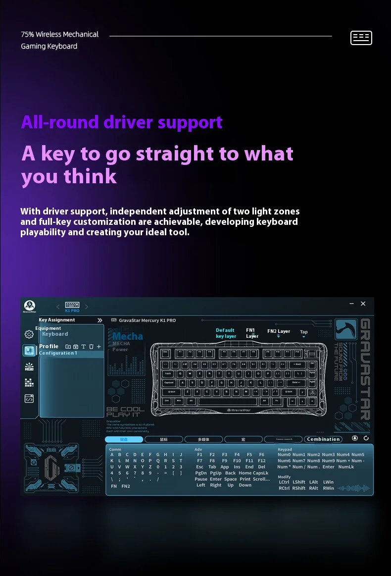 Gravastar 75k1pro Mechanical Keyboard Wireless Gaming Esports Professionali Keyboard Aluminum Customization Computer Peripherals