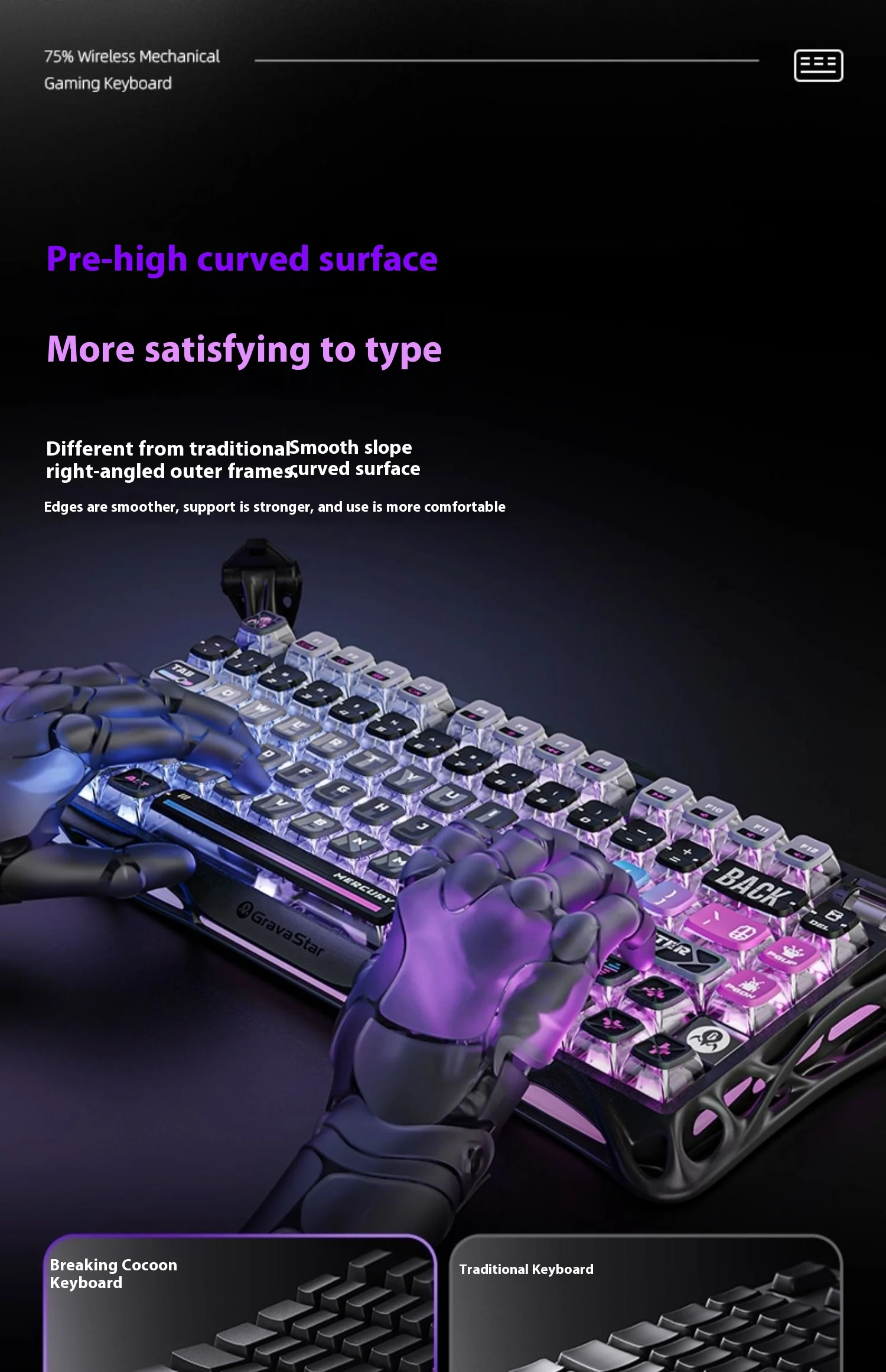 Gravastar 75k1pro Mechanical Keyboard Wireless Gaming Esports Professionali Keyboard Aluminum Customization Computer Peripherals