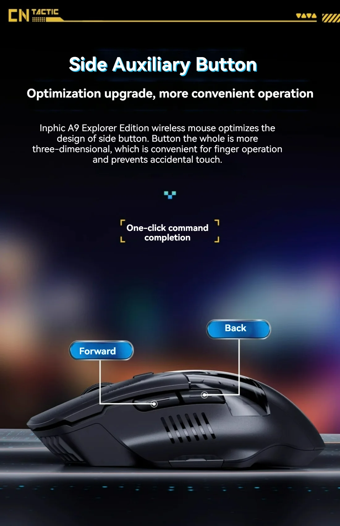 Inphic A9 Explorer V2 Three-mode Gaming Mouse Indicator DPI Adjustable Macro-driver Ergonomics 12000DPI   1000Hz rate of return