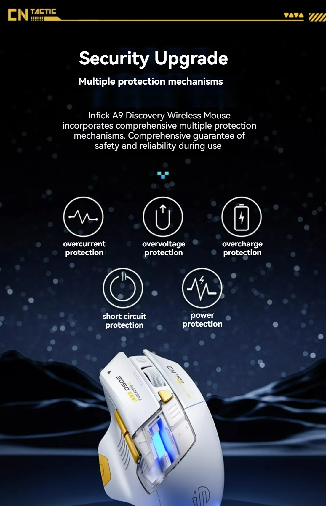Inphic A9 Explorer V2 Three-mode Gaming Mouse Indicator DPI Adjustable Macro-driver Ergonomics 12000DPI   1000Hz rate of return