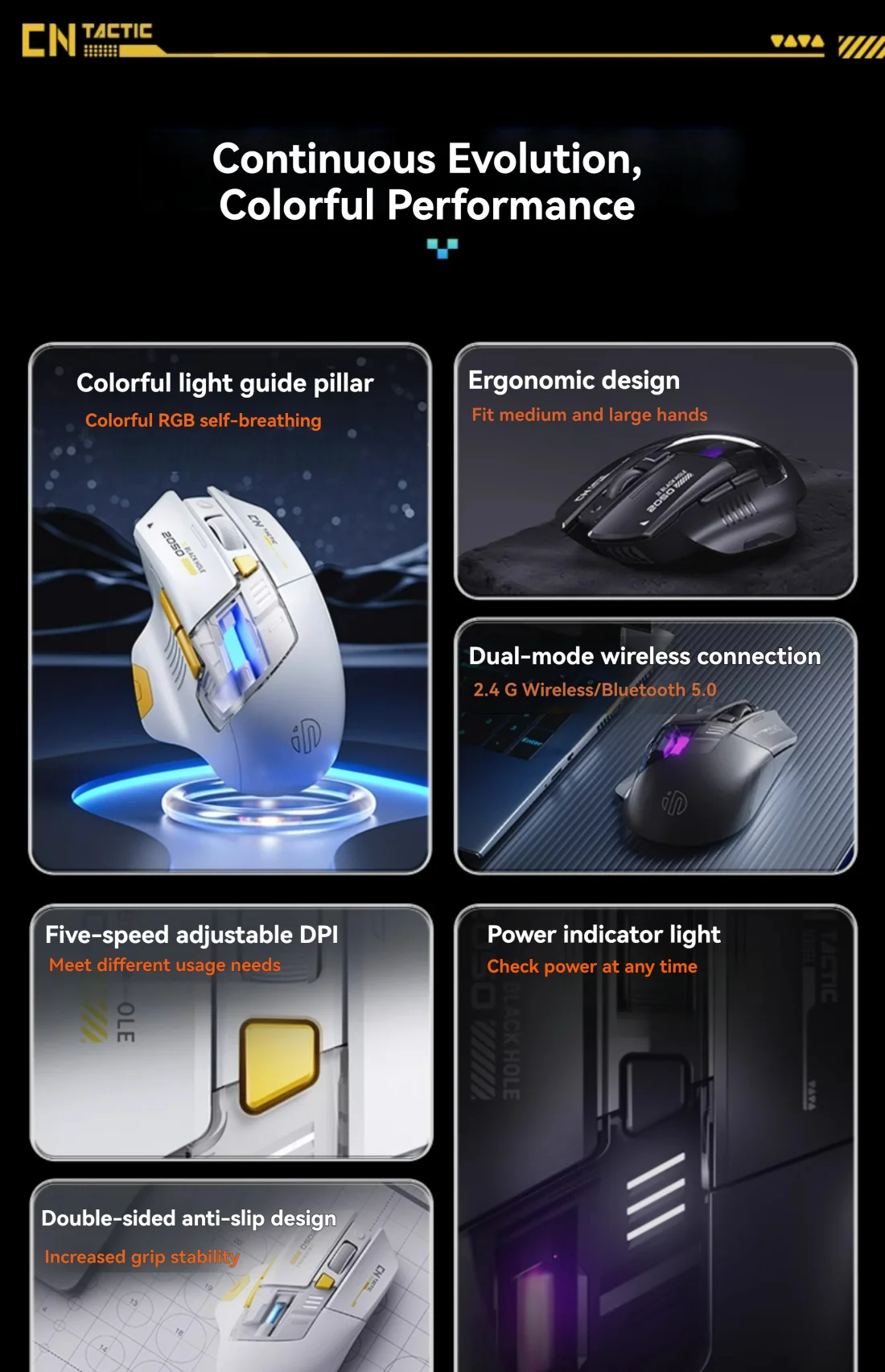 Inphic A9 Explorer V2 Three-mode Gaming Mouse Indicator DPI Adjustable Macro-driver Ergonomics 12000DPI   1000Hz rate of return