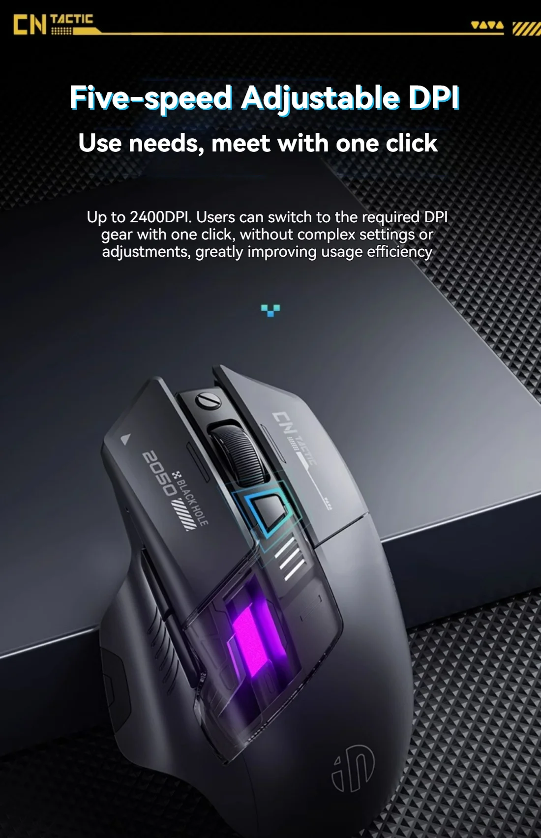 Inphic A9 Explorer V2 Three-mode Gaming Mouse Indicator DPI Adjustable Macro-driver Ergonomics 12000DPI   1000Hz rate of return