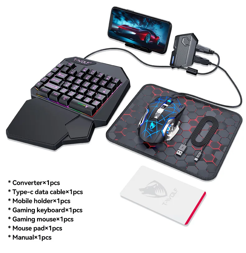 Kit Mobilador Gamer Kit Gaming Keyboard Mouse Mobile Games Converter 5 In 1 Combo One Hand Keyboard Converter Mobile Games TF900