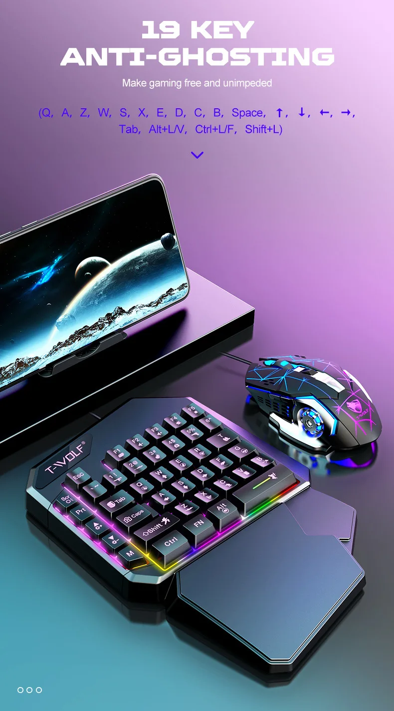 Kit Mobilador Gamer Kit Gaming Keyboard Mouse Mobile Games Converter 5 In 1 Combo One Hand Keyboard Converter Mobile Games TF900
