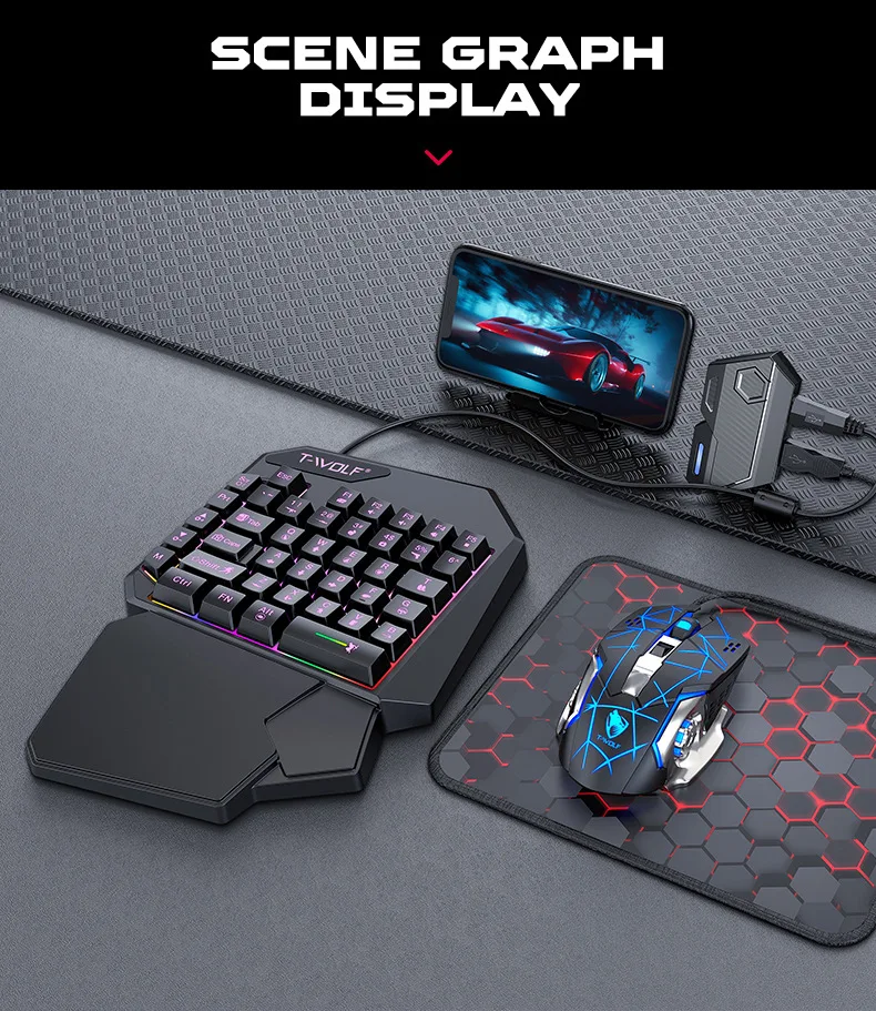 Kit Mobilador Gamer Kit Gaming Keyboard Mouse Mobile Games Converter 5 In 1 Combo One Hand Keyboard Converter Mobile Games TF900