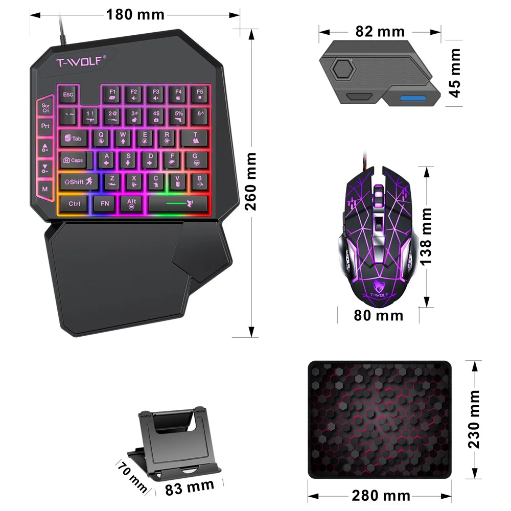 Kit Mobilador Gamer Kit Gaming Keyboard Mouse Mobile Games Converter 5 In 1 Combo One Hand Keyboard Converter Mobile Games TF900