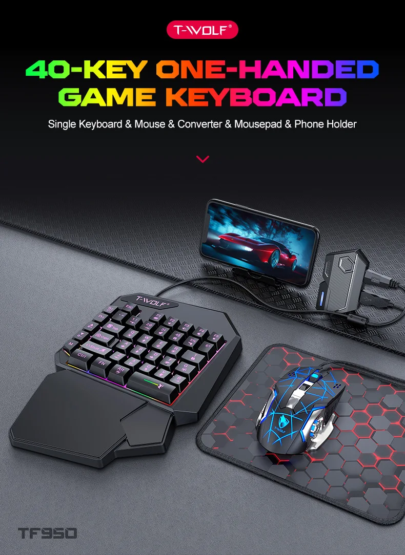 Kit Mobilador Gamer Kit Gaming Keyboard Mouse Mobile Games Converter 5 In 1 Combo One Hand Keyboard Converter Mobile Games TF900