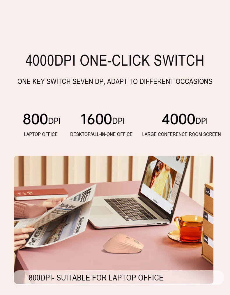 HP Professor1 Bluetooth Wireless Mouse Three-mode Connection Light Tone Flagship Sensor Seven-speed Adjustable DPI Type-C