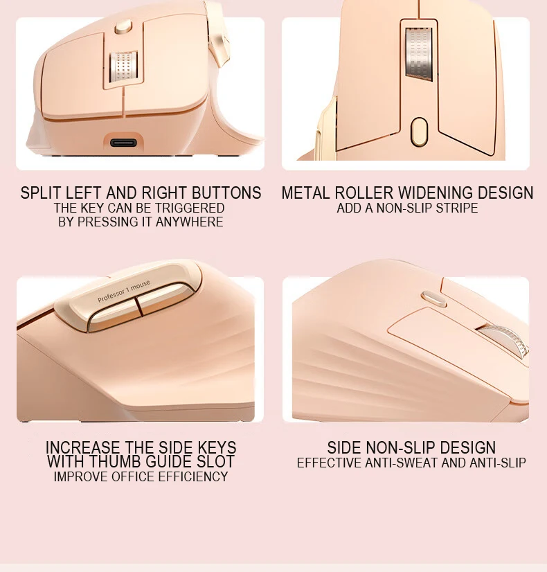 HP Professor1 Bluetooth Wireless Mouse Three-mode Connection Light Tone Flagship Sensor Seven-speed Adjustable DPI Type-C