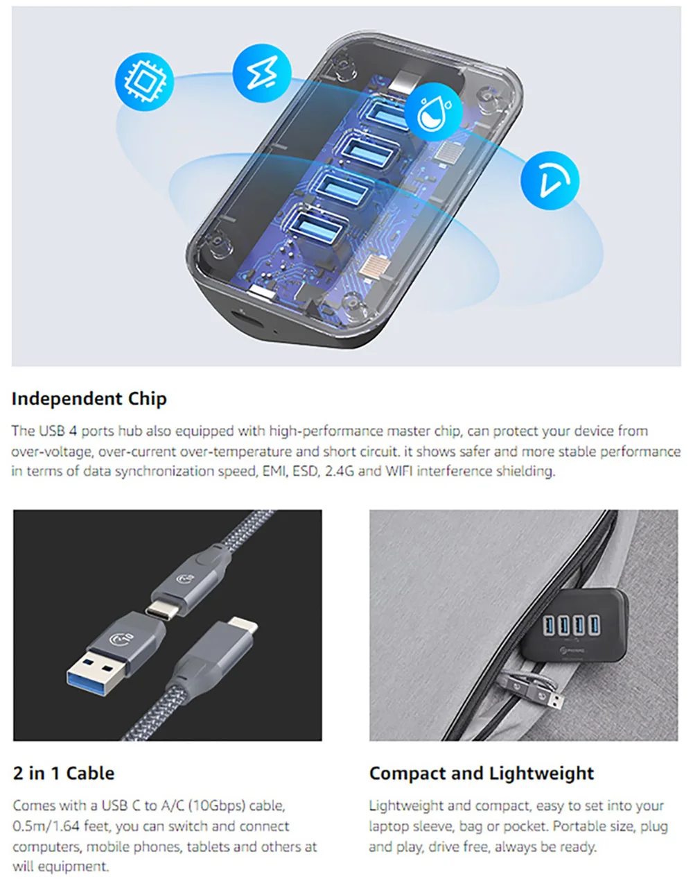 PHIXERO USB Splitter USB 3.2 Hub 5Gbps Type C Adapter Multi Ports USB 3.0 Docking Station Hub for Surface Macbook Laptop PC Hub