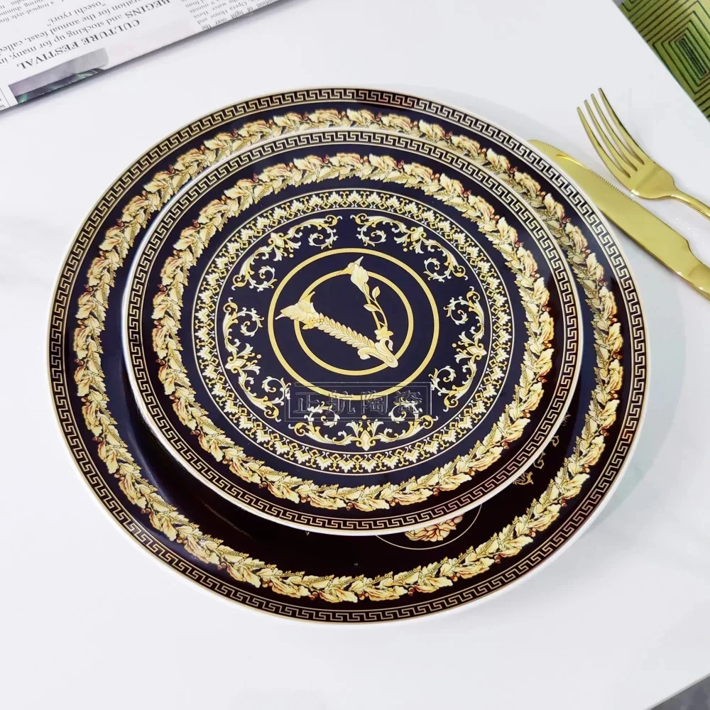 Vintage Ceramic Dinner Plate 8 Inch 10 Inch Creative Bone China Western Steak Dessert Salah Plate Kitchen Party Gift Box Set