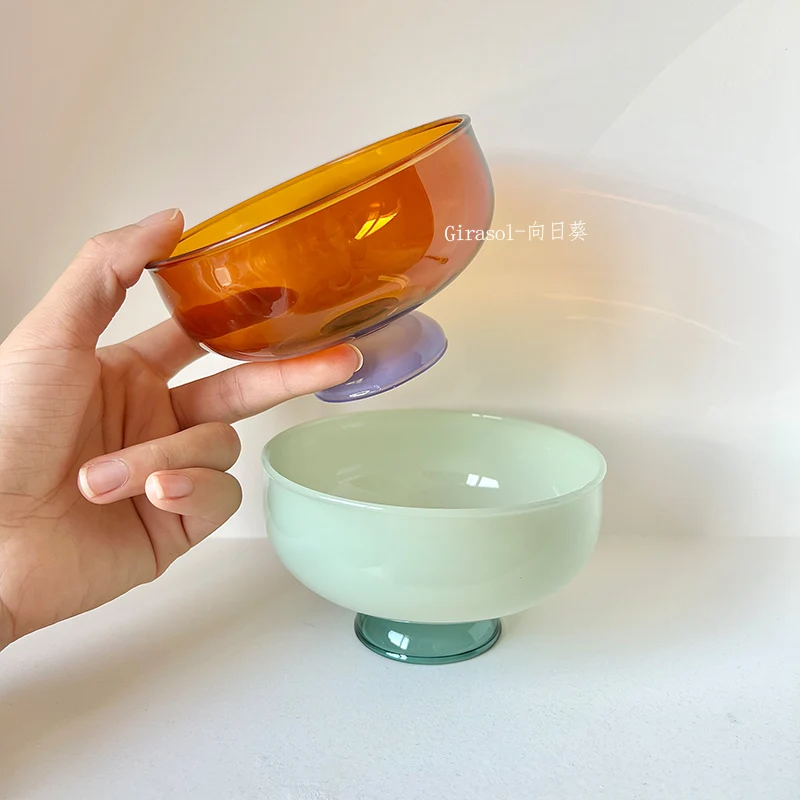 Icecream Glass Bowl Spoon Suit Dessert Salad  Yoghurt Bowl Tableware Soup Bowl Heat Resistant GlassMicrowave Oven Bakware